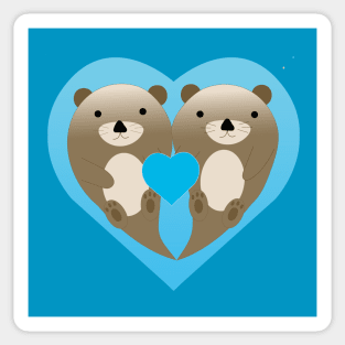 Cute Otter Love with Blue Heart in the Background Sticker